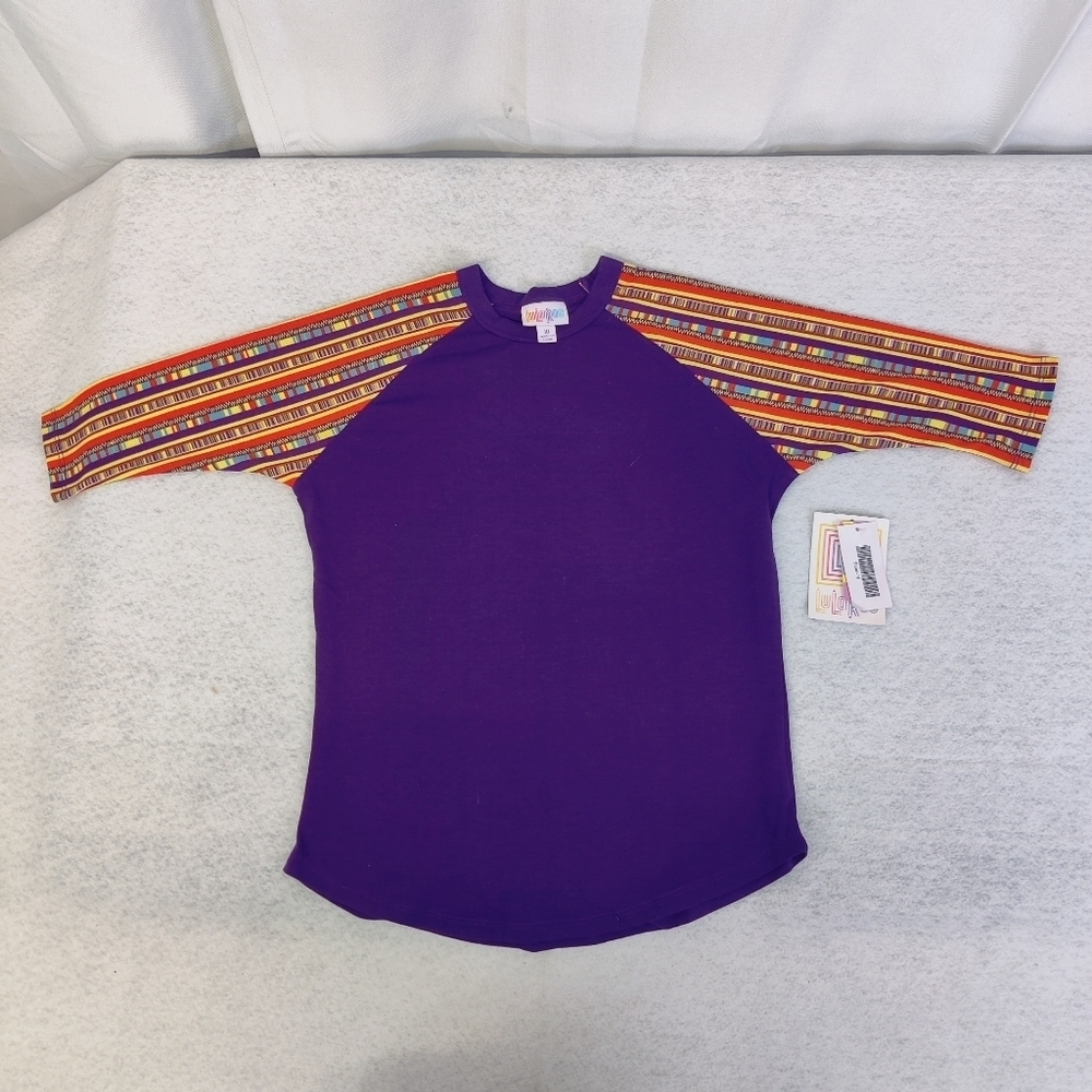 NEW LuLaRoe Sloan Tee Kids' Baseball Top Raglan Girls Boys Size 6 Purple - Picture 10 of 11